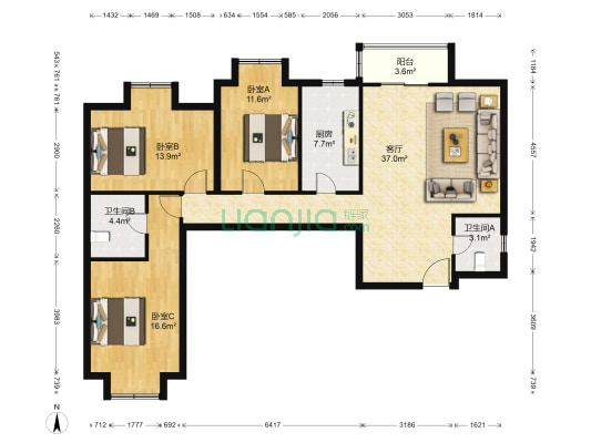 金兴苑 3室1厅2卫 128平方