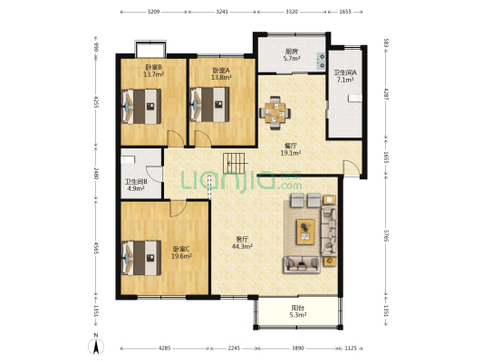 明珠公寓 3室2厅2卫 160平方