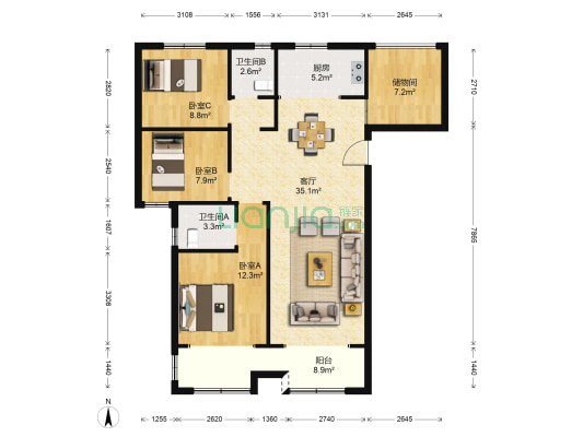 祥和公馆 3室1厅2卫 118平方
