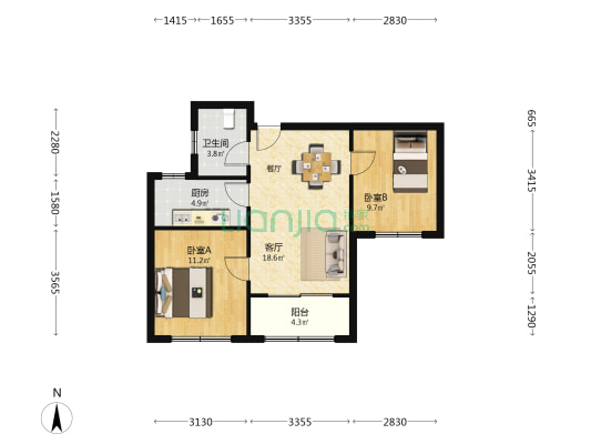 鹤翔园雅庭 2室1厅1卫 75平方