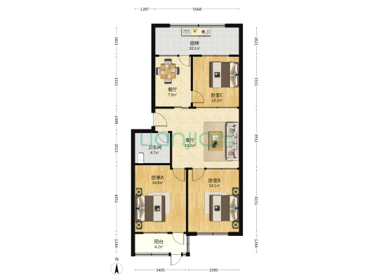 农商银行家属楼 3室2厅1卫 98平方