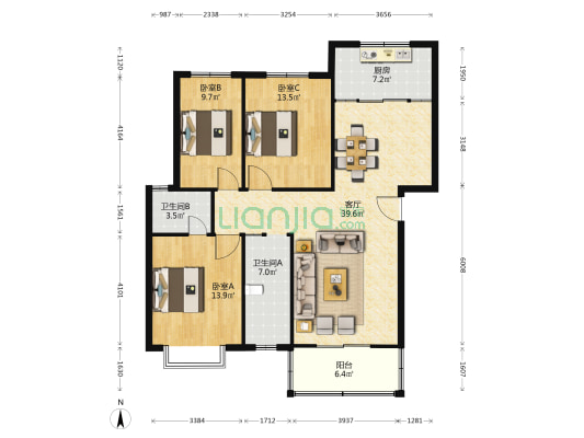 文峰小区 3室1厅2卫 121平方
