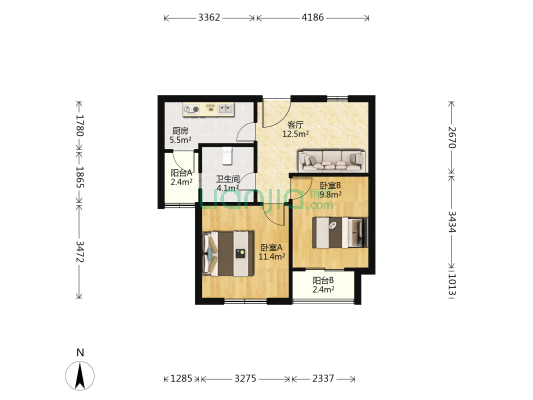 西溪花园蒹葭苑 2室1厅1卫 64平方