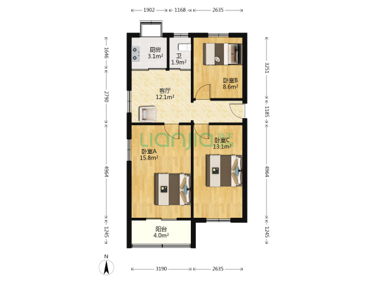 增盛楼 3室1厅1卫 70平方