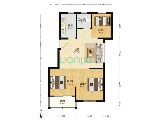 小洋湾东园 3室1厅1卫 88平方