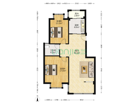 永和居易花园 2室1厅1卫 93平方