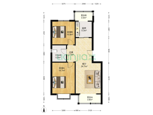 倚林山庄 2室1厅1卫 94平方