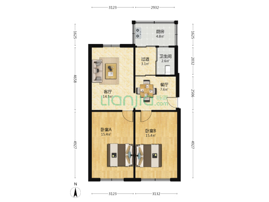 鼓风机厂宿舍楼 2室2厅1卫 79平方