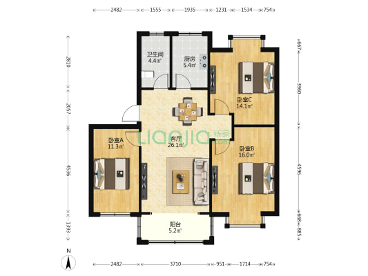 光明新村北区 3室1厅1卫 101平方