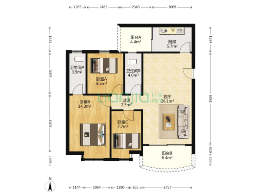 粤顺豪庭二期 3室1厅2卫 97平方