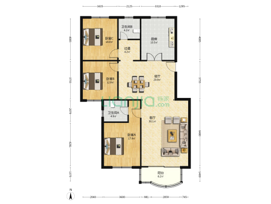 物华园 3室2厅2卫 155平方