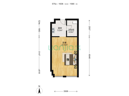 中栋国际 1室0厅1卫 51平方