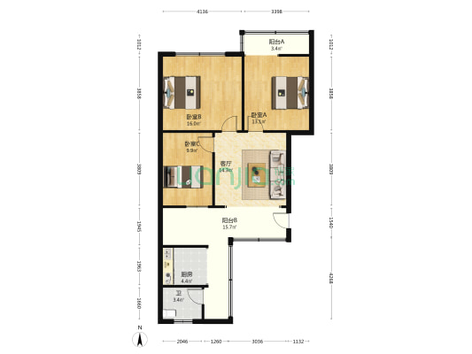 人民检察院住宅楼 3室1厅1卫 83平方