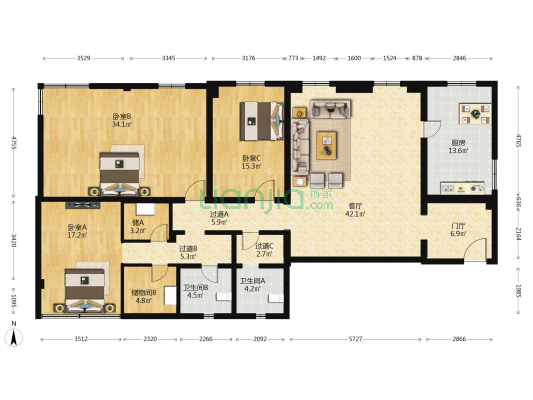 京瑞大厦 3室1厅2卫 234平方