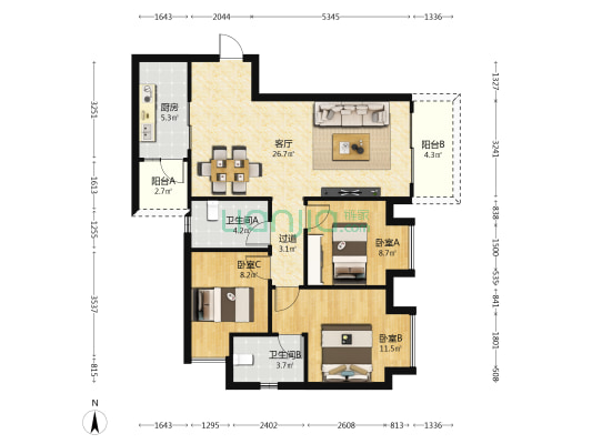 中南上悦城云峯 3室1厅2卫 95平方