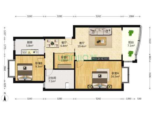 泰和花园 3室2厅1卫 88平方
