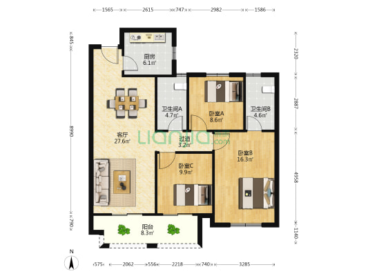 横泾花苑 3室1厅2卫 111平方
