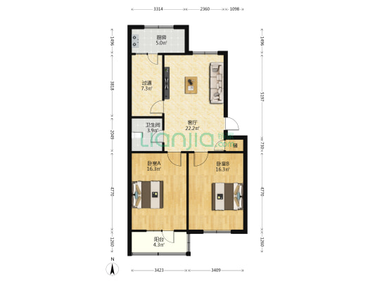小店区农行宿舍 2室1厅1卫 90平方