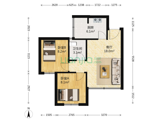 金果园小区 2室1厅1卫 55平方