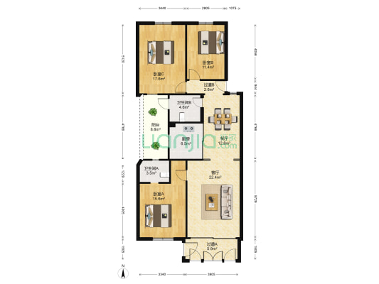 乐昌小区 3室2厅2卫 132平方