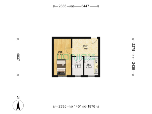 紫竹林2号 1室1厅1卫 52平方