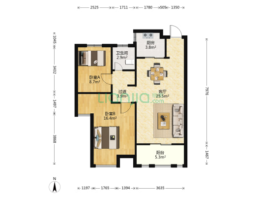 金地家园尚城 2室1厅1卫 90平方