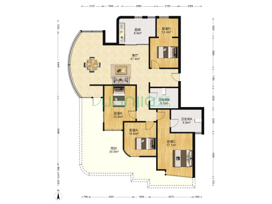 绿城·百合公寓(南区) 4室1厅2卫 156平方
