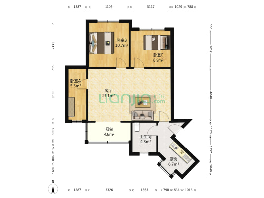 金星花园 3室1厅1卫 82平方