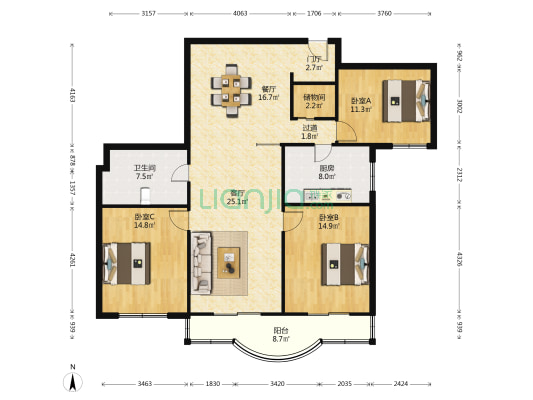 华夏大厦58和60号楼 3室2厅1卫 145平方