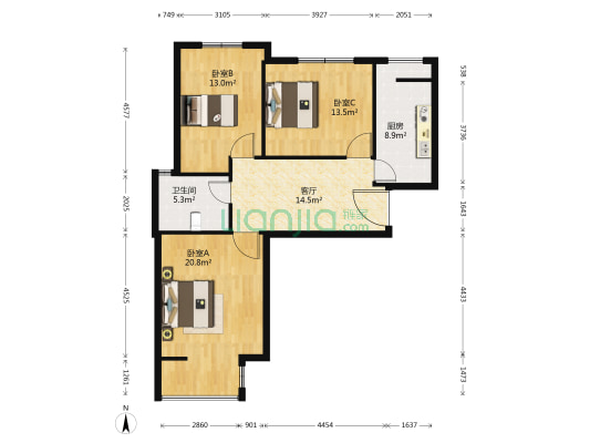 团结家园 3室1厅1卫 105平方