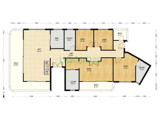 蓝光林肯公园二期雍锦世家 4室1厅3卫 220平方