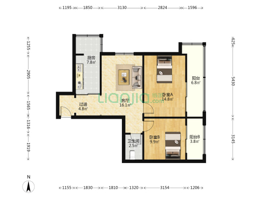 大车家巷44号院 2室1厅1卫 83平方