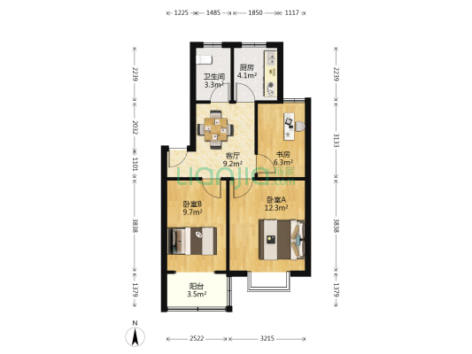 殷巷新寓1至17幢 3室1厅1卫 63平方