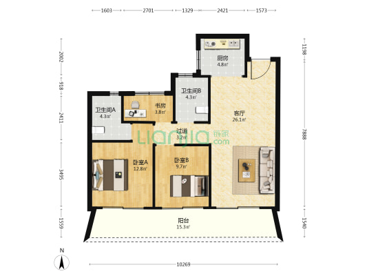 远洋半岛九号 3室1厅2卫 102平方
