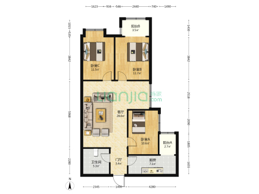 和润嘉园 3室1厅1卫 112平方