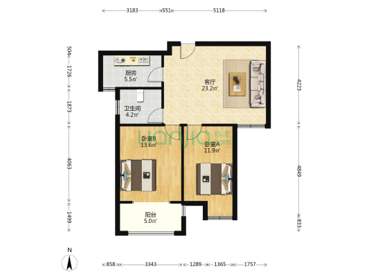 天星苑 2室1厅1卫 85平方