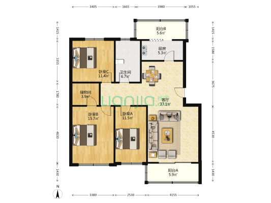胡庄小区 3室1厅1卫 129平方