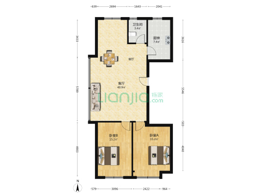 恒信东方之珠 2室1厅1卫 117平方