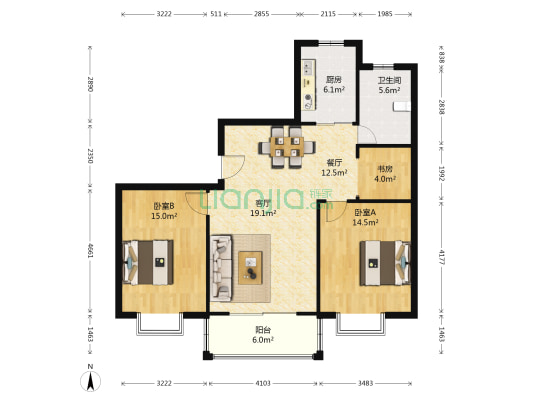 圣鑫苑 3室2厅1卫 106平方