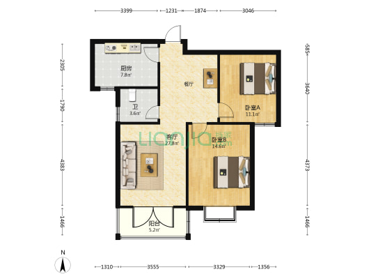 佳华景园 2室1厅1卫 90平方
