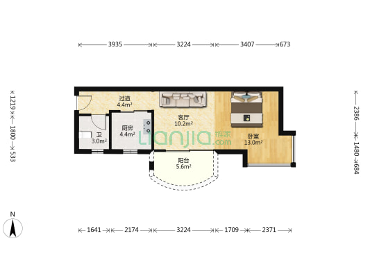 麒麟公馆 1室1厅1卫 49平方