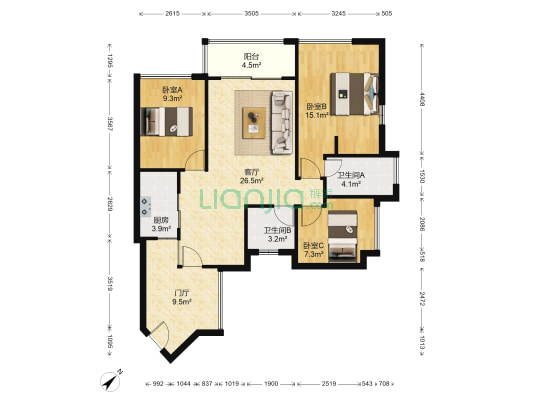 金域蓝湾 3室1厅2卫 95平方