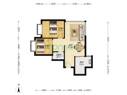 林烨水云涧 2室1厅1卫 64平方