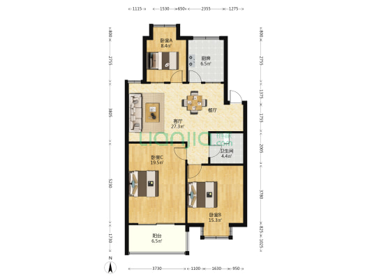 东湖丽景花园 3室1厅1卫 100平方