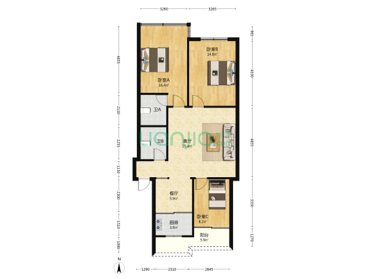 柳南路 3室2厅2卫 120平方