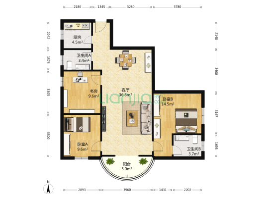 城市花园 3室1厅2卫 119平方