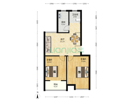 裕丰花苑 2室1厅1卫 76平方