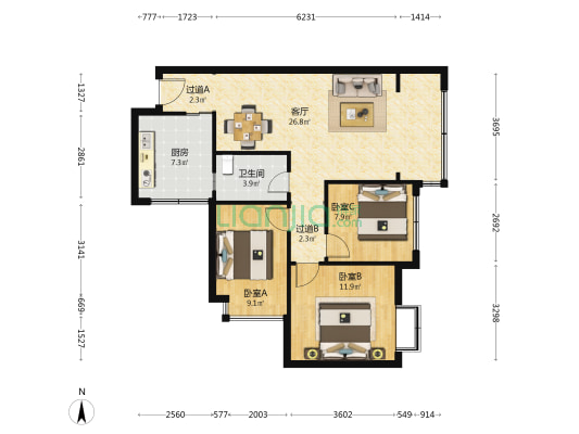 双溪还房B区 3室1厅1卫 91平方