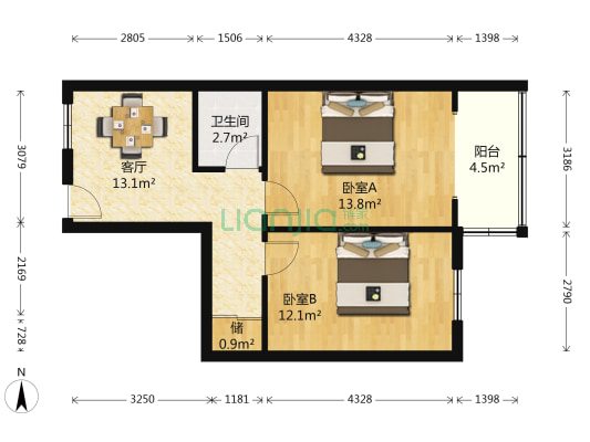 小塔儿巷1-15号 2室1厅1卫 60平方