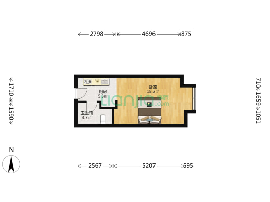 绿地城市大脑数字产业小镇 1室0厅1卫 50平方